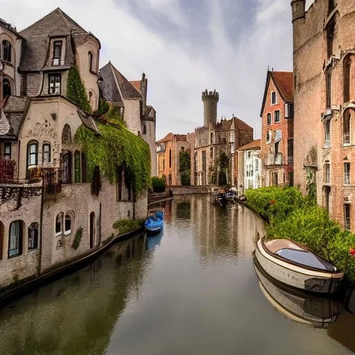 A magical gothic little town with a castle and canals Nick Harris style