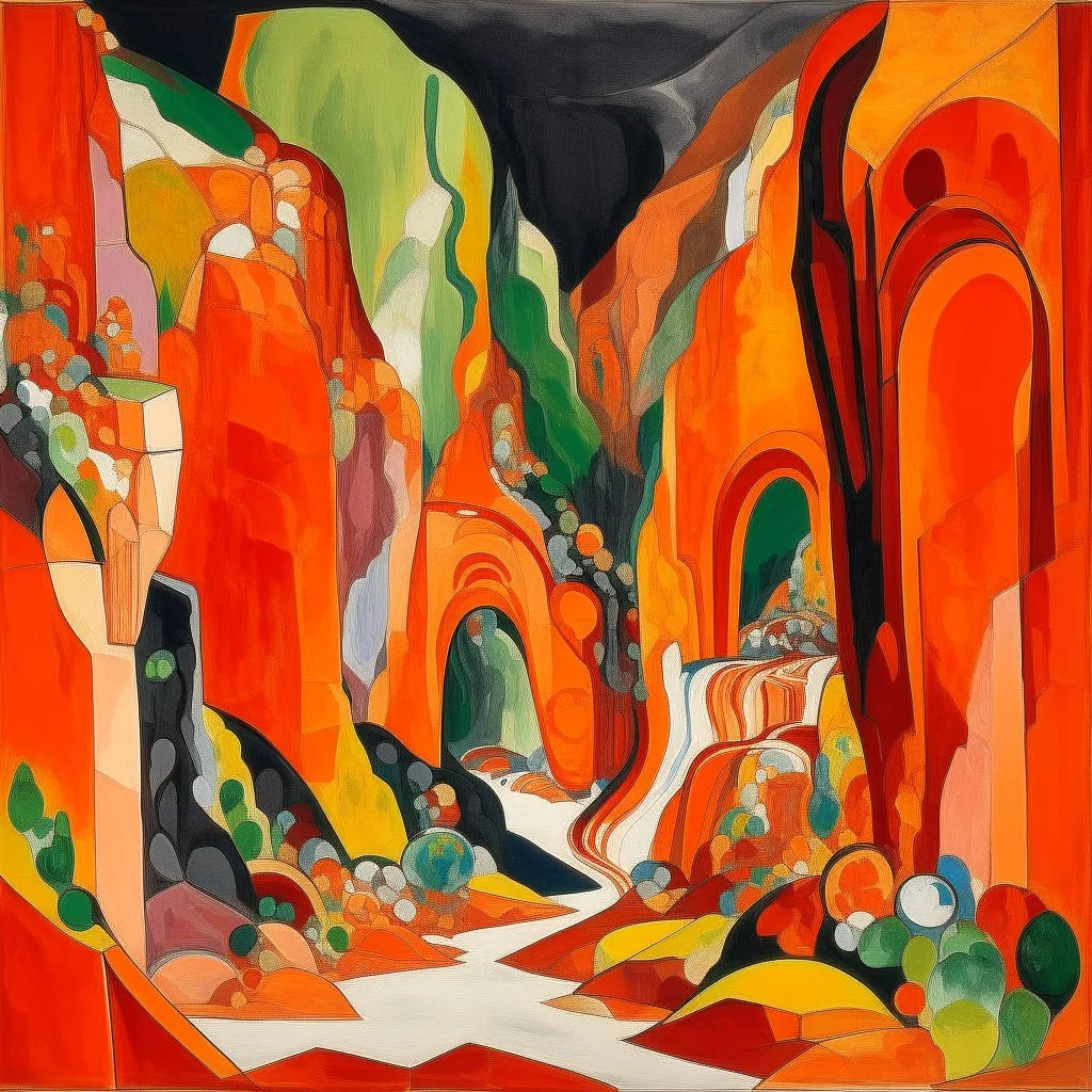 An orange colored gorge made out of minerals painted by Wassily Kandinsky