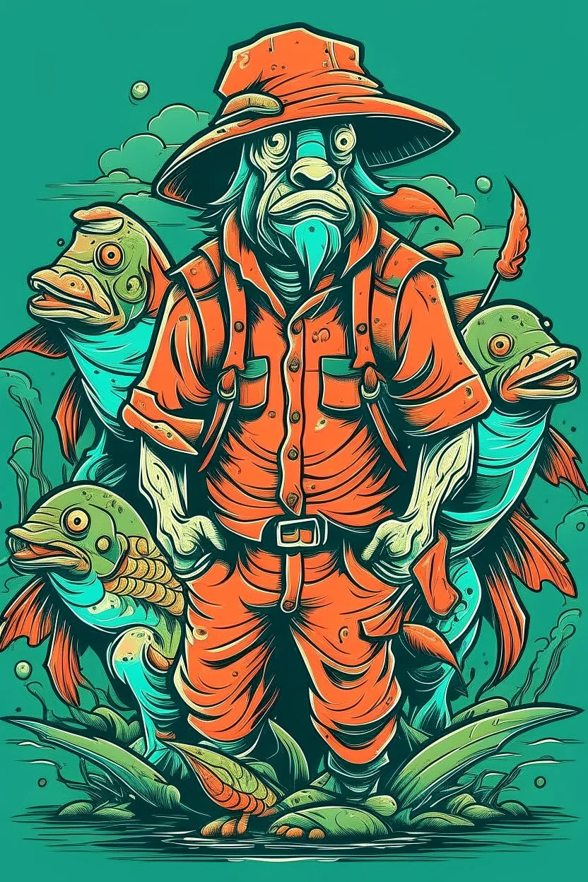 A ilustration of FISHMEN,COLOR. middle ground design, t-shirt design, no black ground, vector, 4k