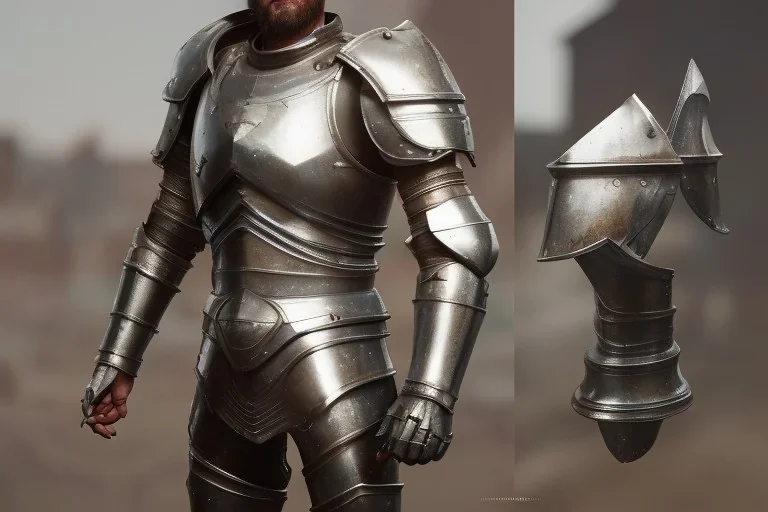 shining medieval knight armor pieces, realistic, insane detail, metallic, digital painting, Unreal Engine 5