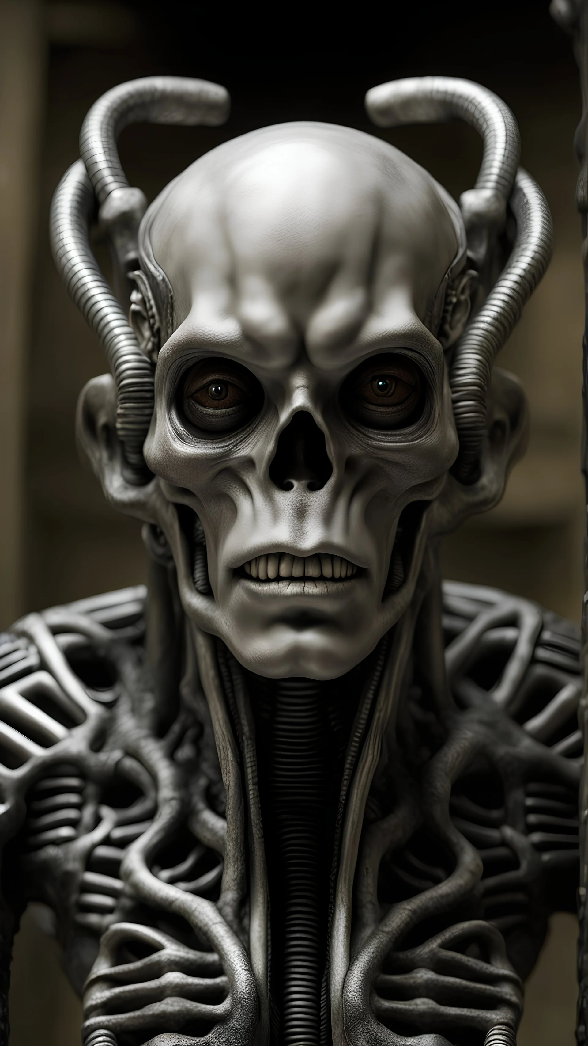 Mutant hominid cyborg sorcerer made by H. R. Giger, in a hotspring lab made by Ron Walotsky, (Masterpiece:1.1, Highly detailed:1.1), ultra realistic, (top quality) (depth of field)