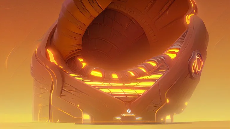 a yellow car parked in front of dune giant sandworm, concept art