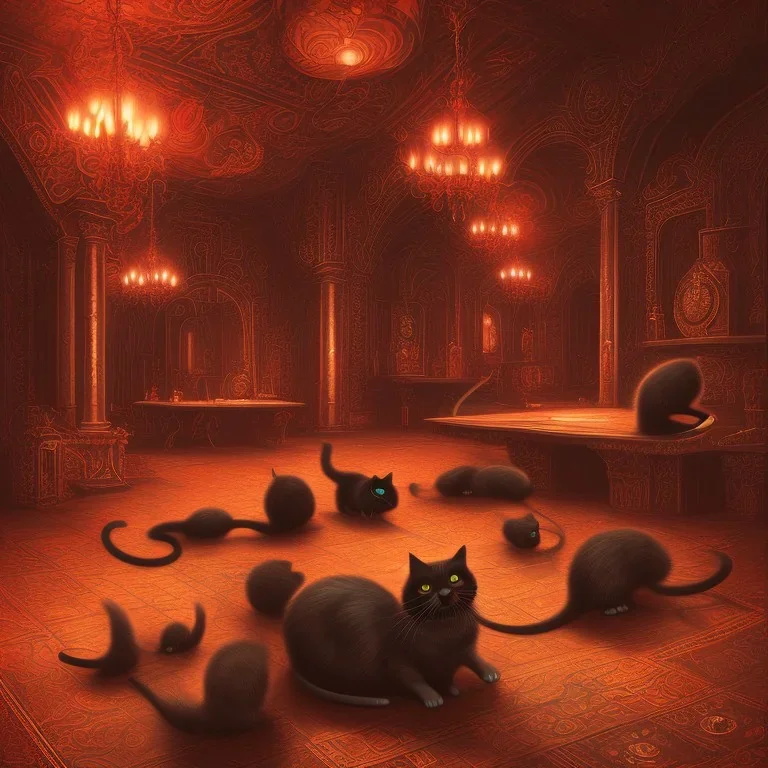 black red hall , mouses , cats