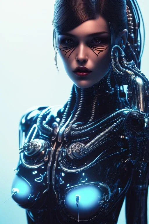 cyberpunk, black latex body, women, body portrai, big boobs, open mouth, highlight eyes perfect, skin, tron, cyborg , perfekt, real, dream, hr giger