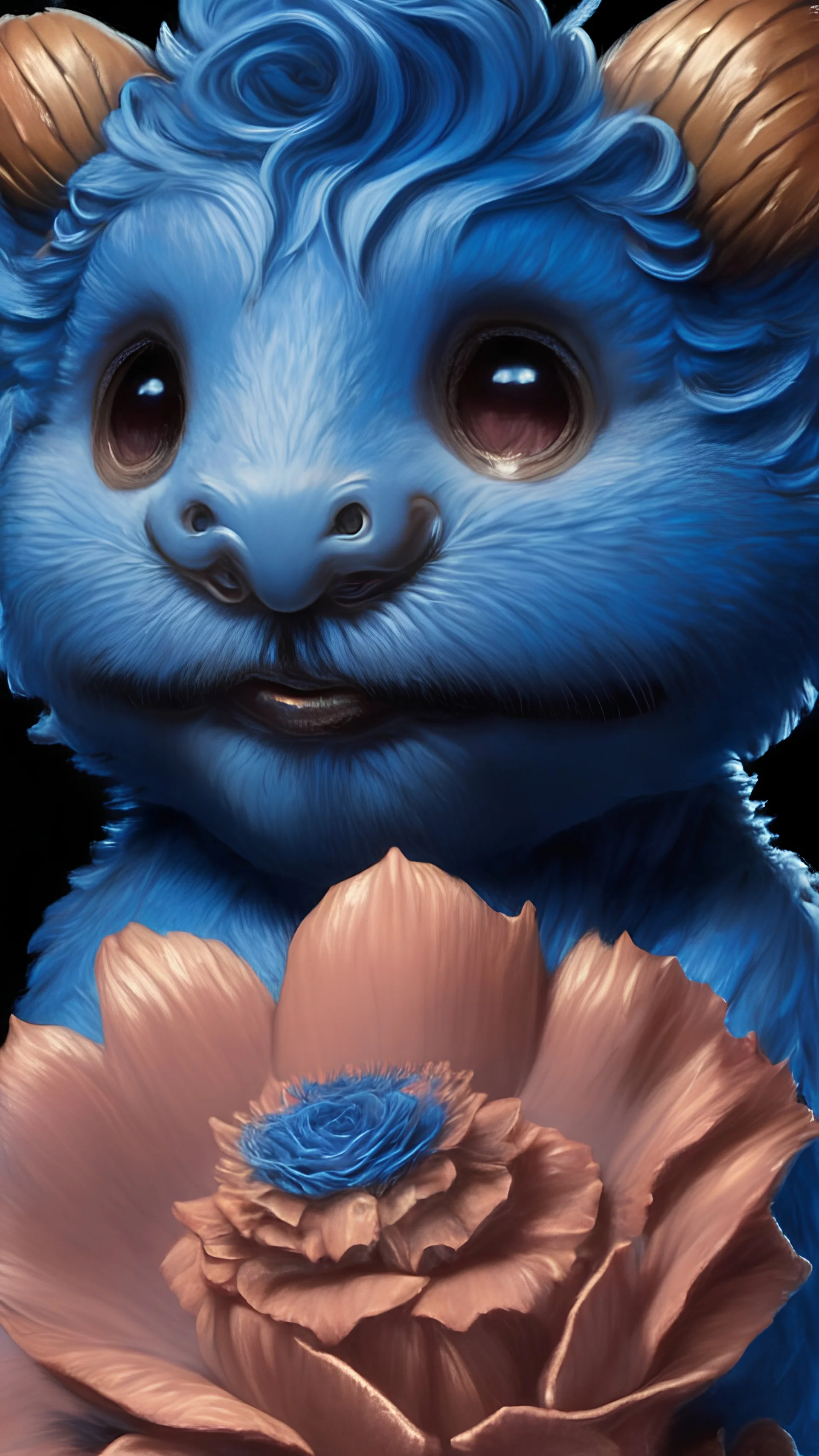 "Extremely Ultrarealistic Photorealistic cute creature holding a flower, by James Jean and Android Jones: Jeff Koons: Erin Hanson: Joe Fenton: Dan Mumford: professional photography, natural lighting, volumetric lighting maximalist photoillustration 8k resolution concept art intricately detailed, complex, elegant, expansive, fantastical:"