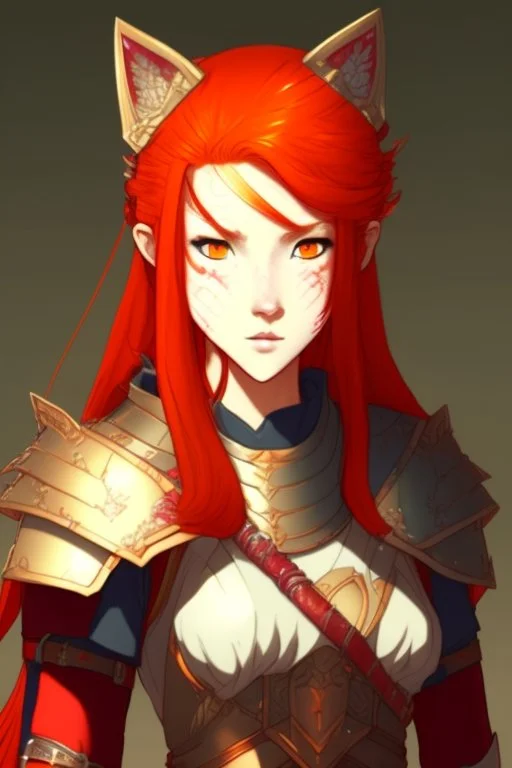 Teenaged Female Red haired kitsune paladin