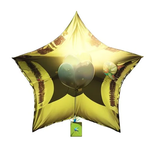 High resolution photograph of a inflated green star foil balloon