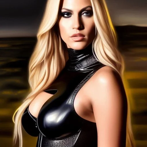 Ultra detailed fullbody Portrait in oil on canvas of beautiful Black Canary, wearing skintight latex suit ,extremely detailed digital painting, intrincate, intense stare, extremely detailed face,crystal clear Big Glowing eyes, mystical colors ,perfectly centered image, perfect composition, rim light, beautiful lighting, 8k, stunning scene, raytracing, anatomically correct, in the style of robert e howard and Ken Kelley and Ohrai Noriyoshi and Simon Bisley and tomzj1