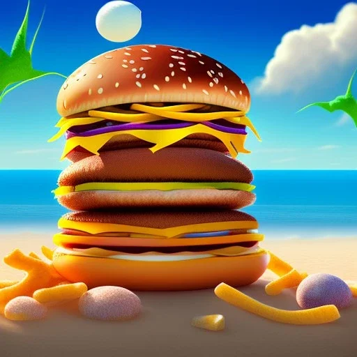 mcdonalds grimace sunbathing on beach