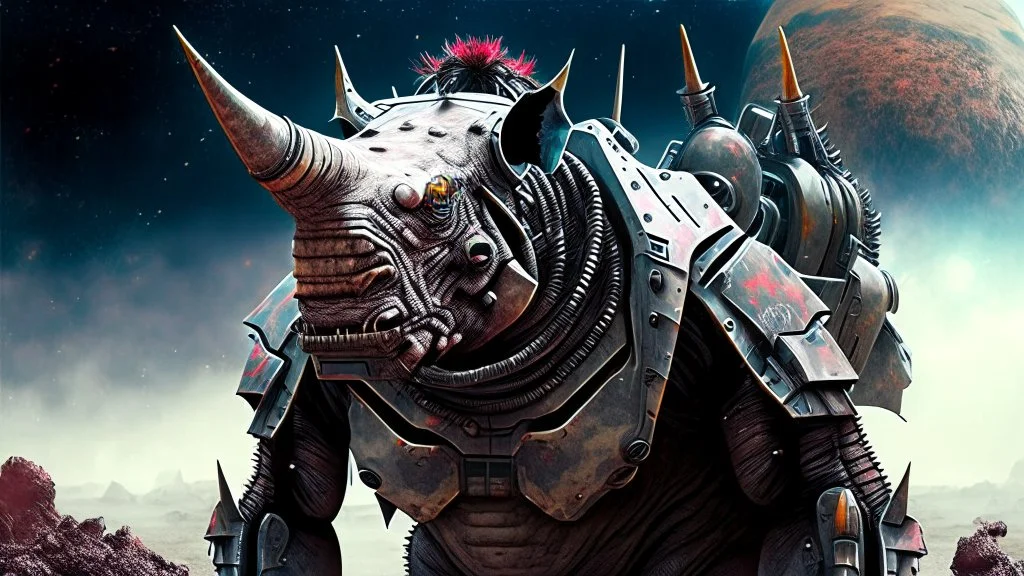 cyborg marauder bicefalic rhinoceros trooper strange planet paleozoic