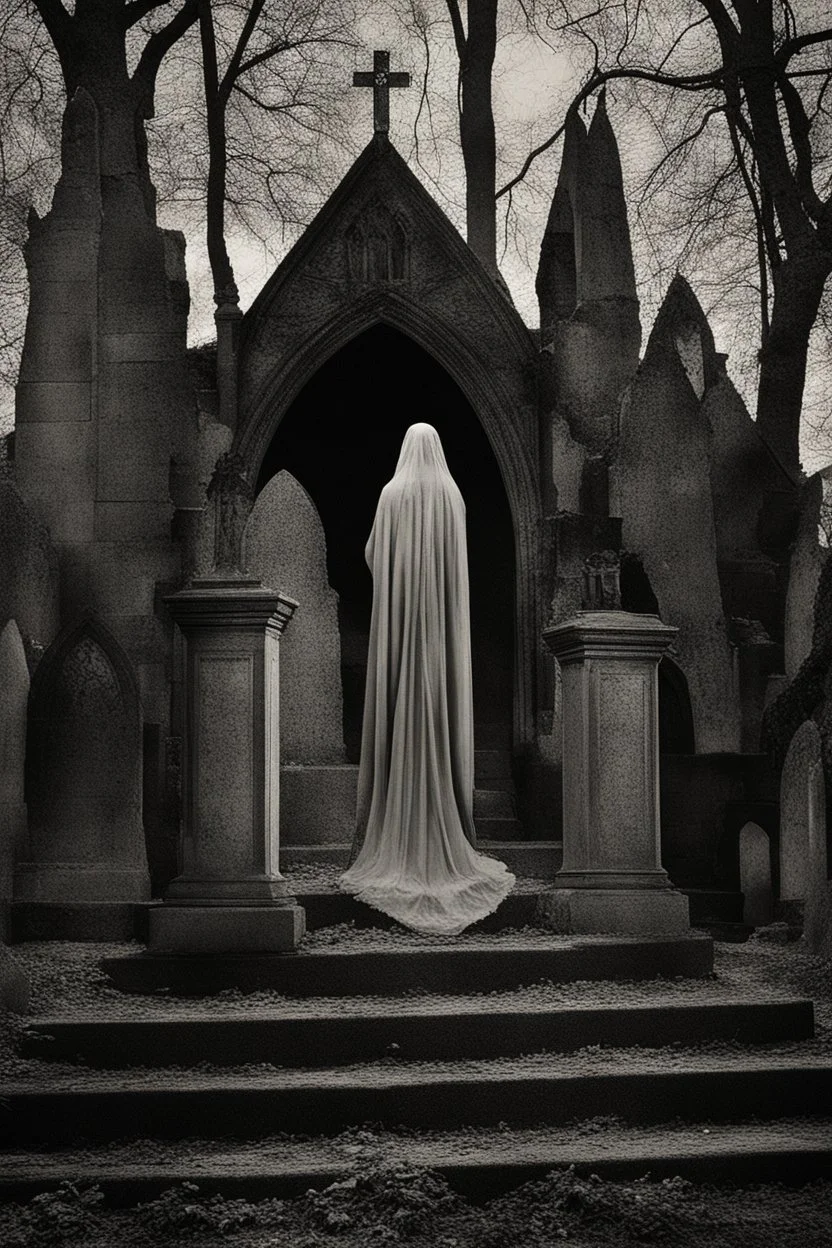 Apparition in a gothic graveyard