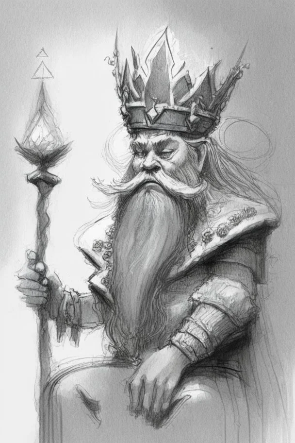 A fantasy sketch of a dwarf wizard holding a crown