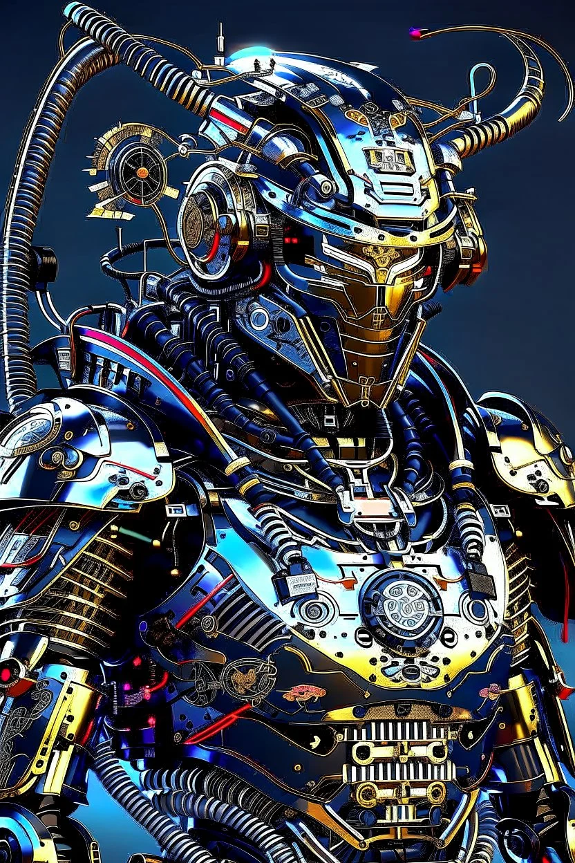 Cybernetic samurai wearing biomechanical armor, photorealistic