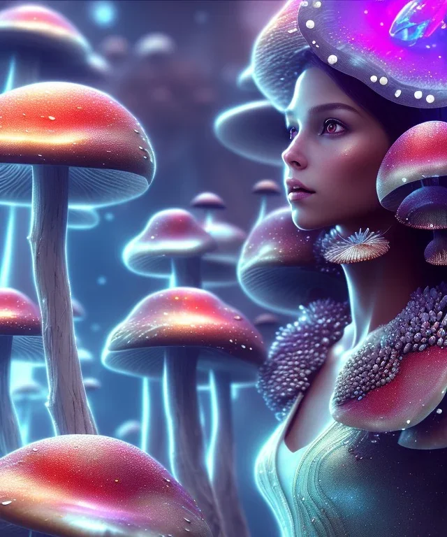 A portrait of a crystalised mushroom queen, atmospheric, realistic, unreal engine, cinematic lighting, octane render.