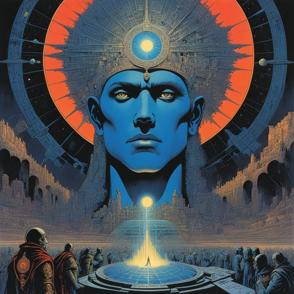 Philippe Druillet's Délirius (1973, written by Jacques Lob) Lone Sloane: (Staring at the holographic map, his voice dropping to a dangerous whisper) "You think you can play me like a pawn on a board. I will break that vault wide open. I will steal their gold. But mark my words, holy man... when this heist is done, I am coming back for your throat."