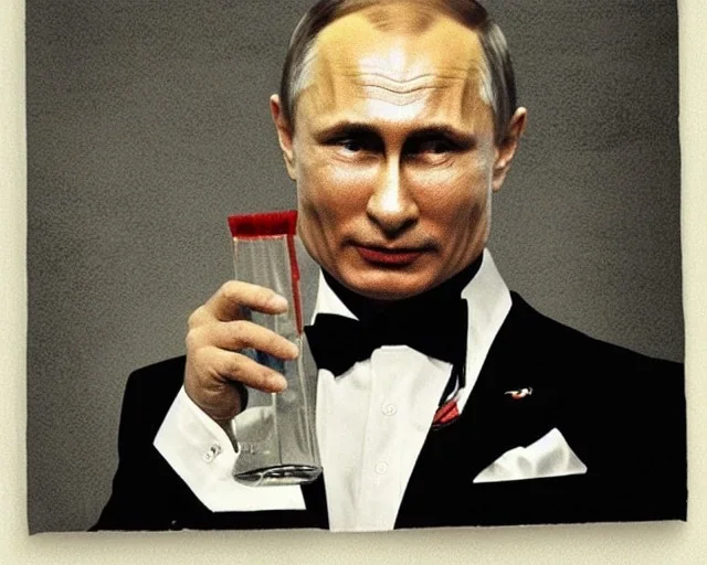 president Putin as old evil devil drink blood