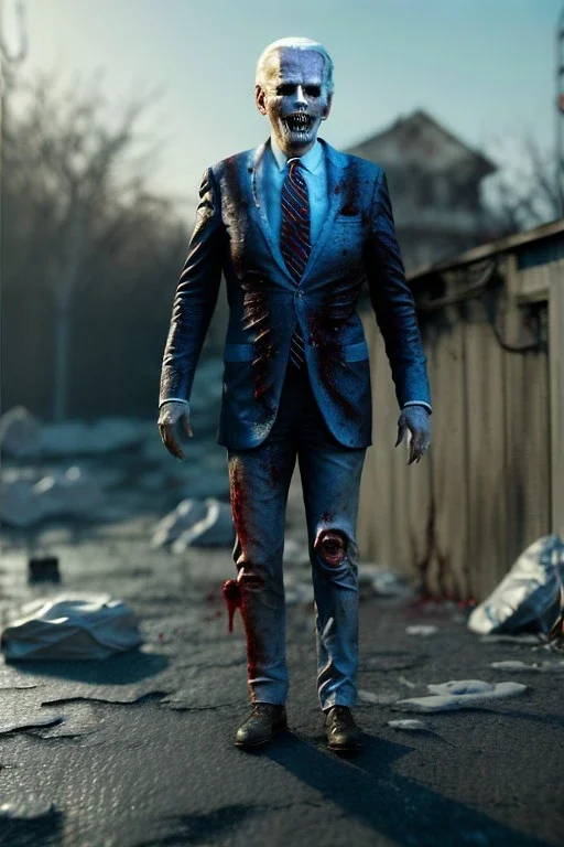 Ultra realistic image, joe biden zombie, zombie performance, skull, blood, torn arm, night, walking twisted, waist up view, thriller style, dark ambient, highly detailed, White House background, concept art, unreal engine 5, god rays, ray tracing, RTX, lumen lighting, ultra detail, volumetric lighting, 3d, finely drawn, high definition, high resolution.
