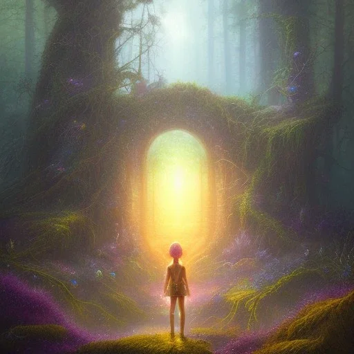 spray painting fantasy art, close up on young elf standing in portal to wet forest world from desert world