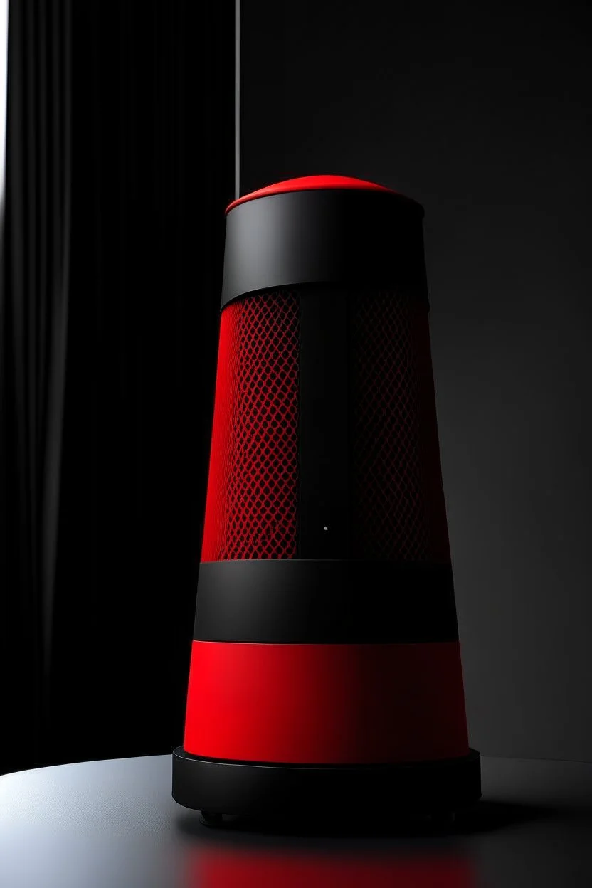 portable speaker, form inspired by taipei tower, architecture form, modern design style and black and red color