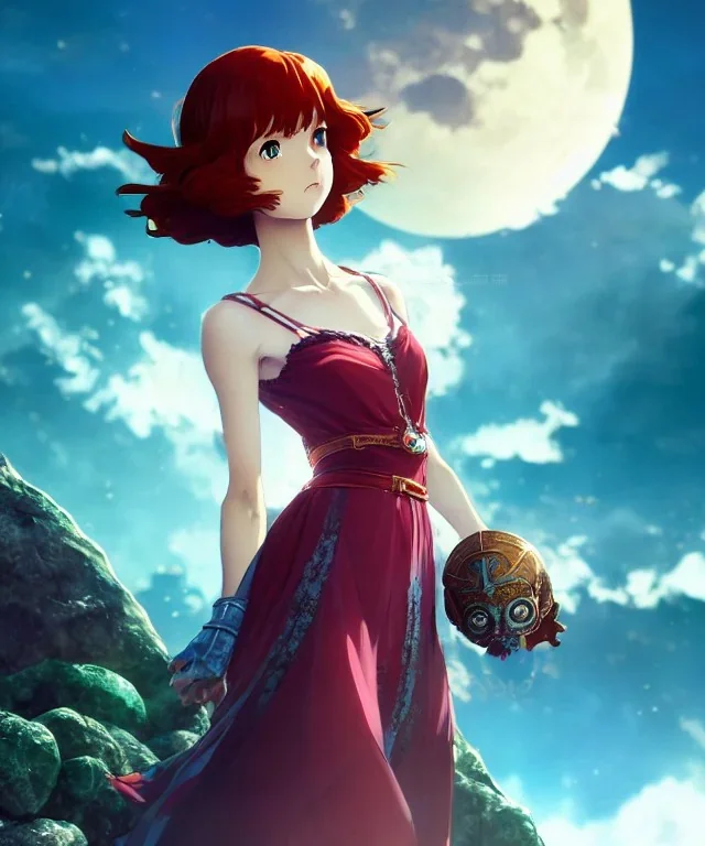 portrait, beautiful girl goddess, babycore red short hair, ice eyes, fantasy atmosphere, styled by Corrado Vanelli, Norman Rockwell, Boris Vallejo super detailed, Studio Ghibli, Anime Key Visual, by Makoto Shinkai, Deep Color, Intricate, 8k resolution concept art, Natural Lighting, Beautiful Composition