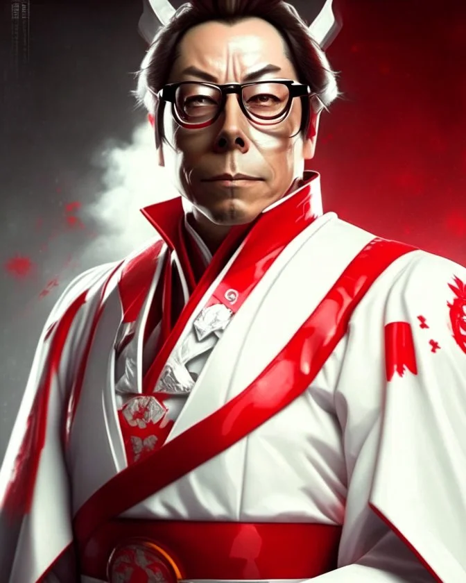 Gustavo Petro anthropomorphic 2d in white and red samurai suit