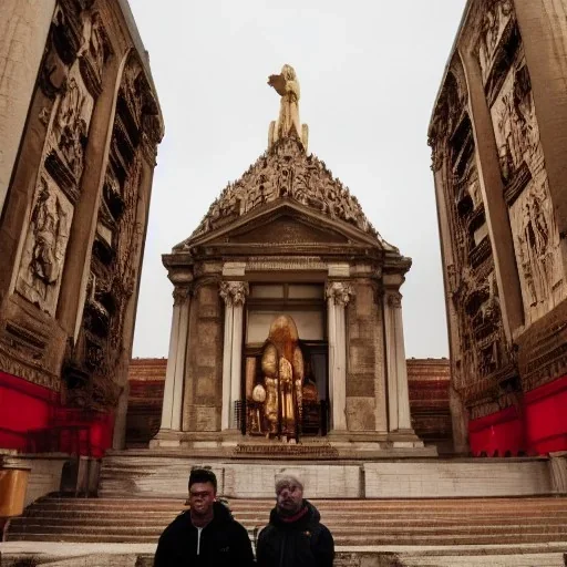 People standing in front of the God waiting for apocalypse