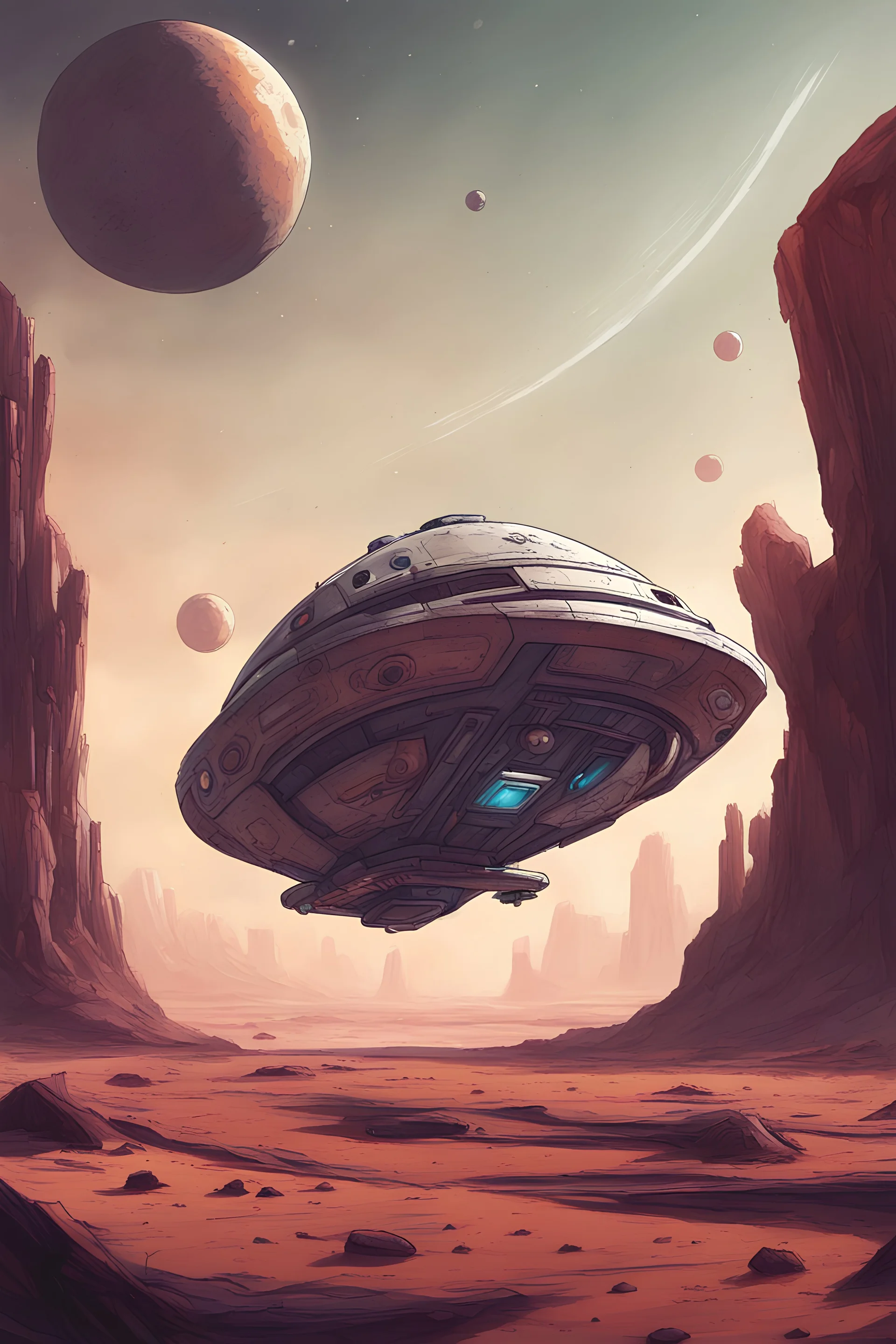 draw lost spaceship on another planet