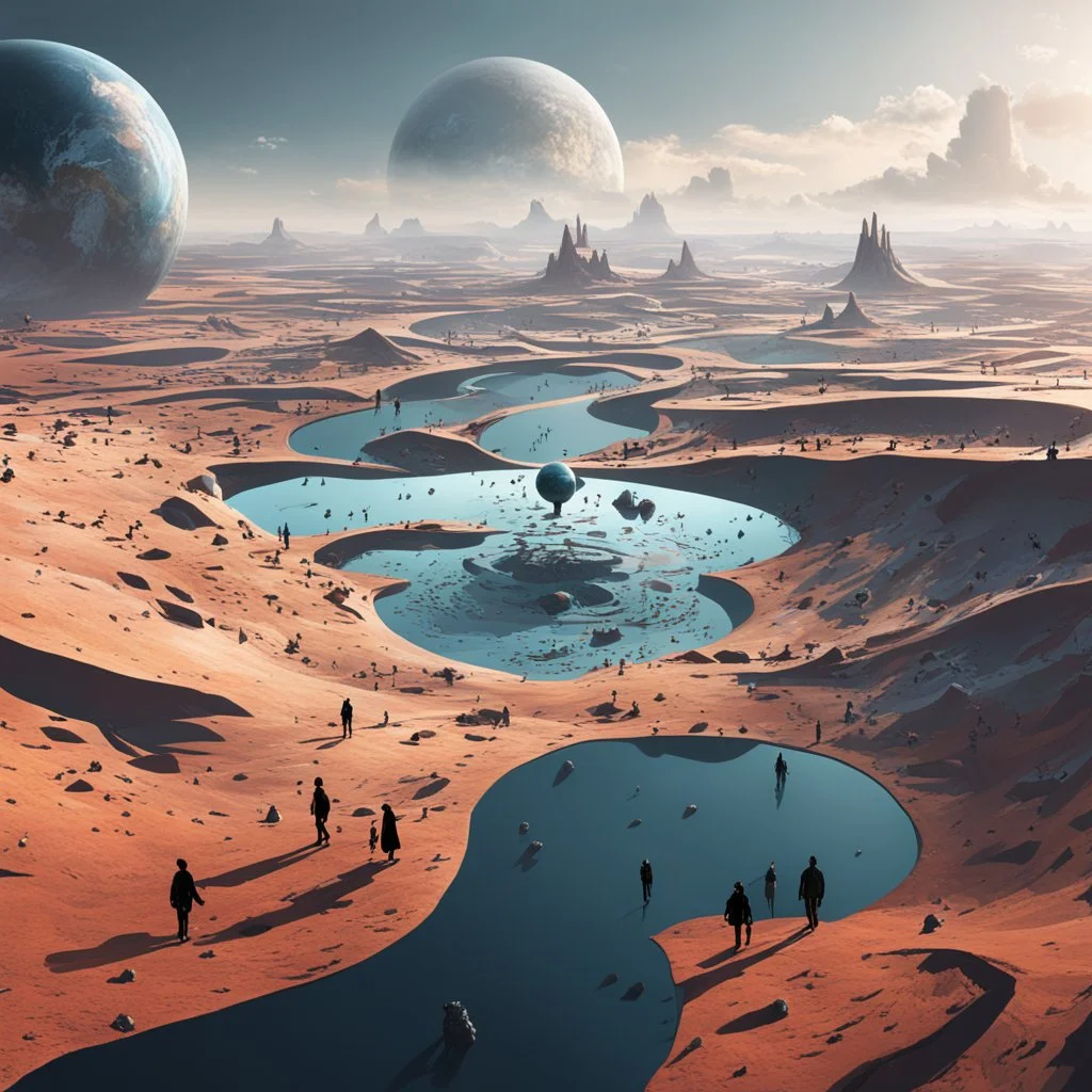 a world in the multiverse, with half-formed people wandering around a deformed landscape