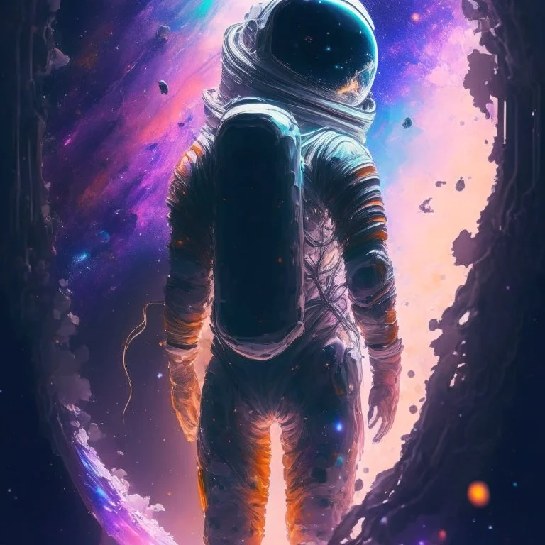 An astronaut lost in the galaxy whose soul is pulled from his body by the god of the galaxy in exchange for seeing his love one last time, digital art, anime, 4k, high resolution. full detail.