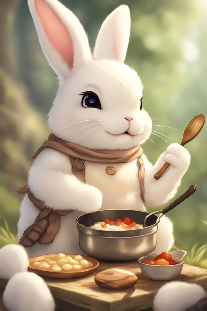 Cute chubby bunny floppy ears adventurer dnd cooking art realism