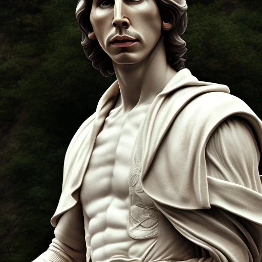 White Statue adam driver , Rome style sculpture, full body, fresco background, hyper realistic, 8k,