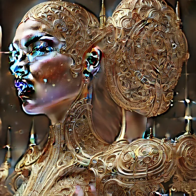 machine architecturally awakened with mystical alchemical circuitry flowing from her, intricately detailed ornate baroque crystals, delicate metallic surfaces, baroque engraving, highly detailed, magical aesthetic, magical light, 8k ultra realistic, unreal engine, octane render, directed by moebius