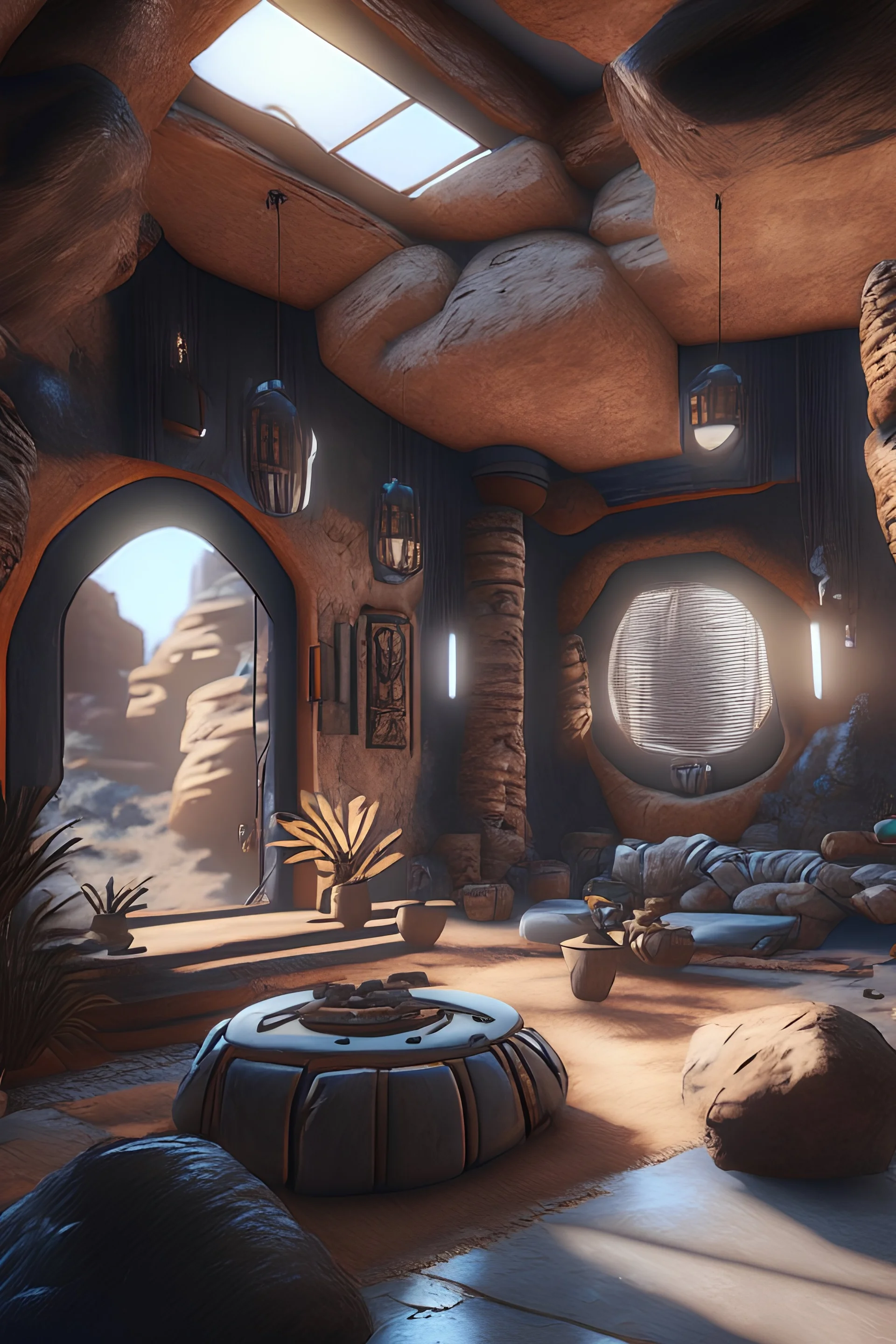 an interior of a home built in a rock in axum ethiopia, windows, doors, porches, awnings, middle of SPACE, cyberpunk lights, Hyper Detail, 8K, HD, Octane Rendering, Unreal Engine, V-Ray, full hd -- s5000 --uplight --q 3 --stop 80--w --ar 1:3, by małgorzata kmieczyk and LeCouffeDeCouffeDeharme, dramatic lighting, high contrast colors, baroque, empyrean, panoramic view, as trending on Artstation, highly detailed, doom engine,