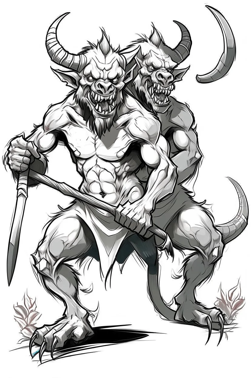 A two-headed devil with muscles, holding an icebreaker in his hands