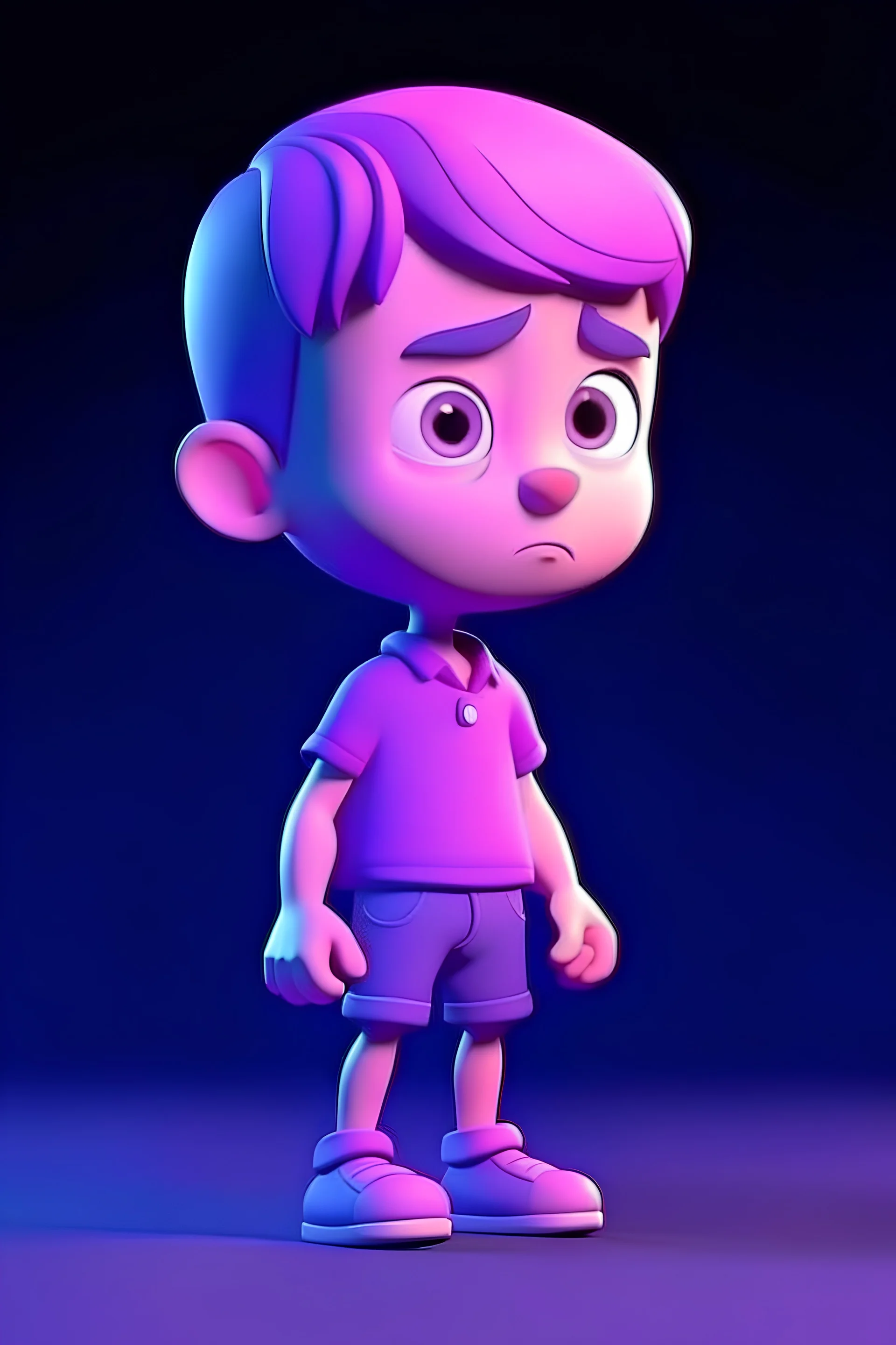 Seorang anak kecil berbaju ungu 3D animation