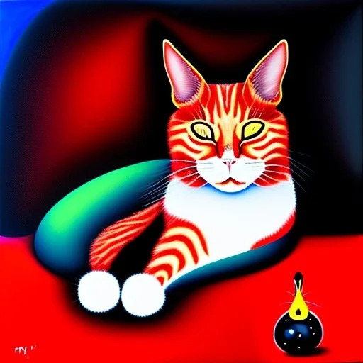 oil portrait of a Red Cat Sleeping in a Black sofa by Joan Miró 8k