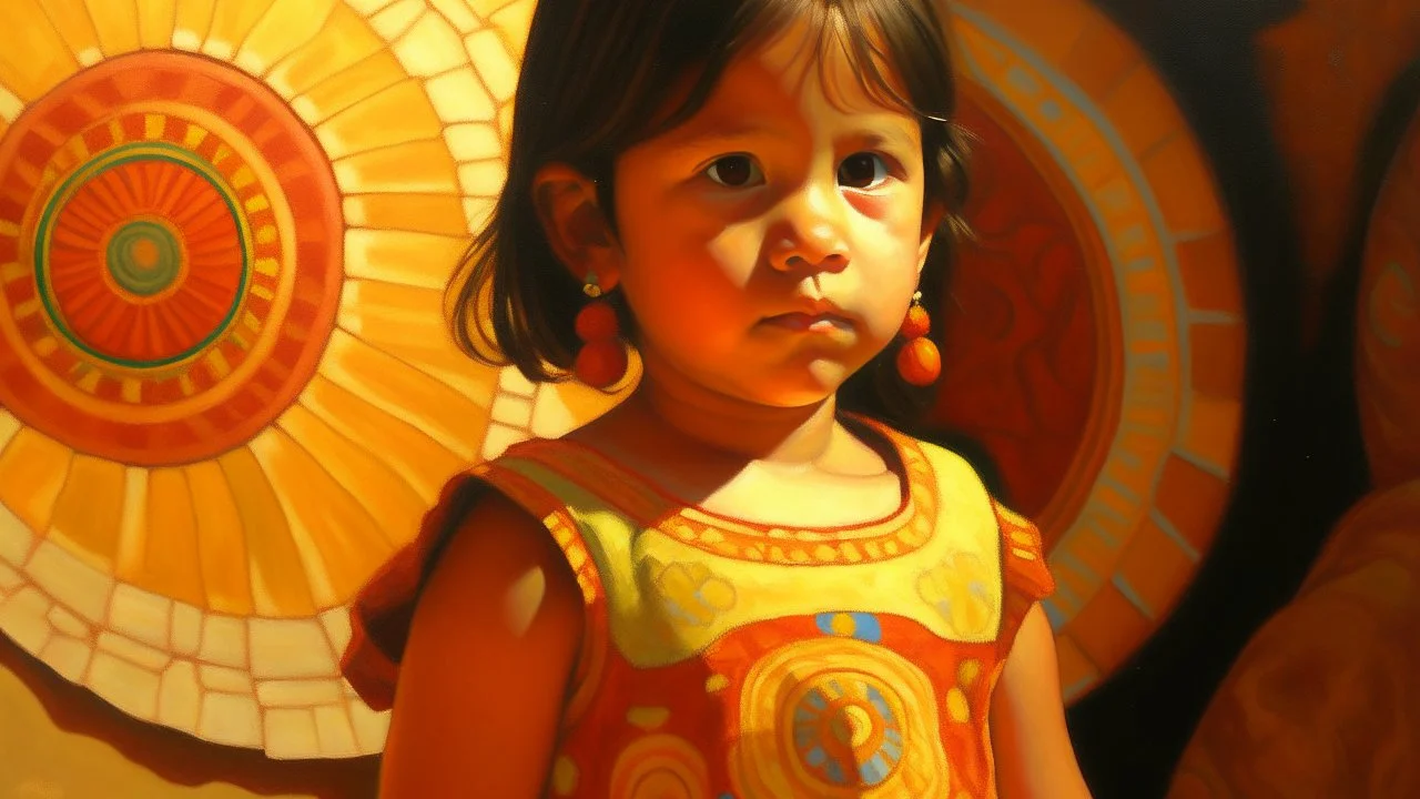 mexican child portret painting neoclassism whole body zoom the sun