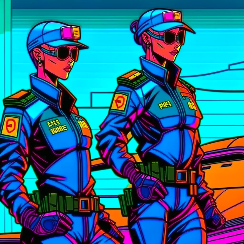 cyberpunk retro futuristic police for comics