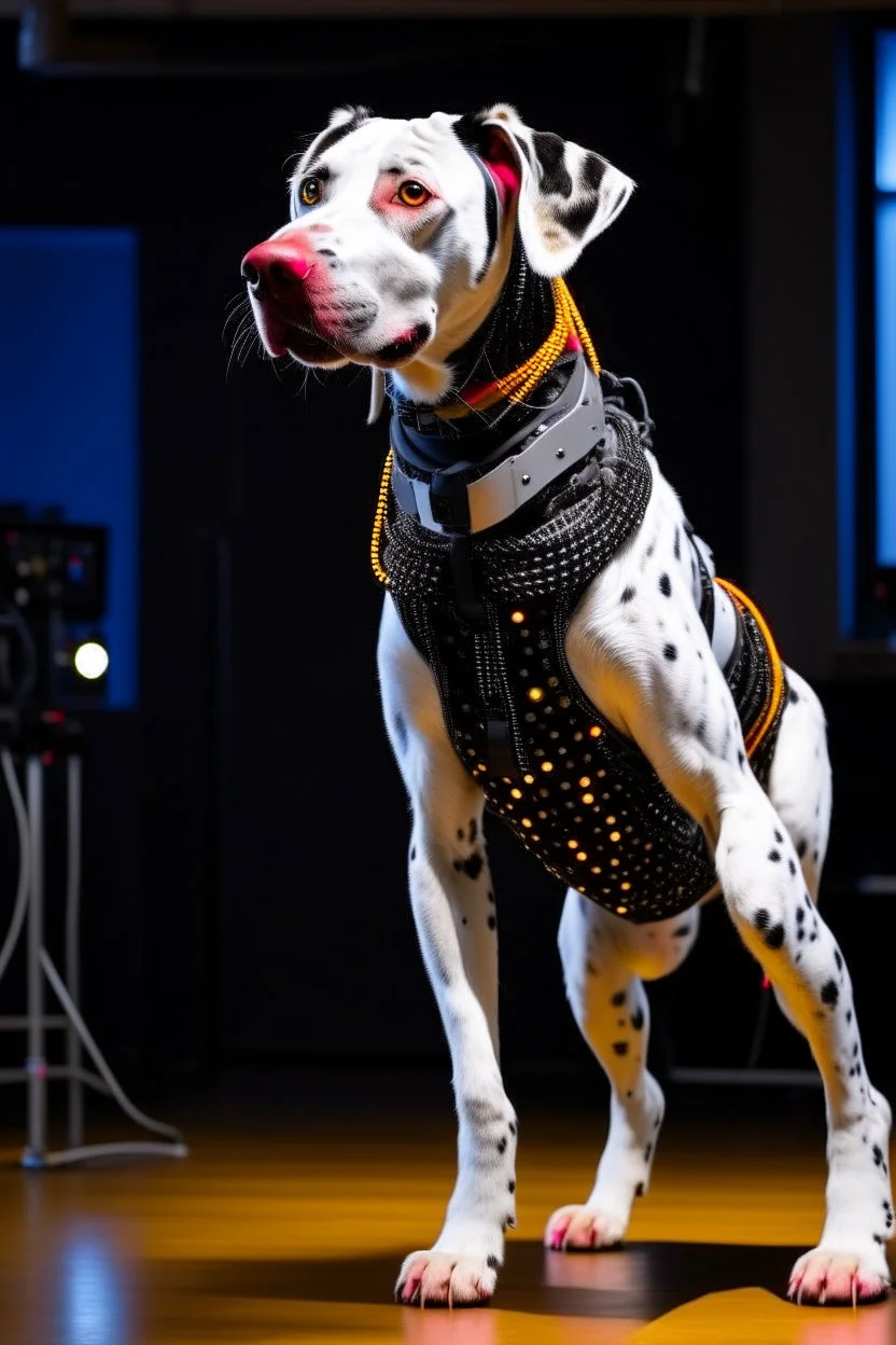 The chien cyborg aboie dance un studio de radio