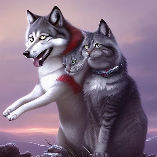 Cat riding wolf