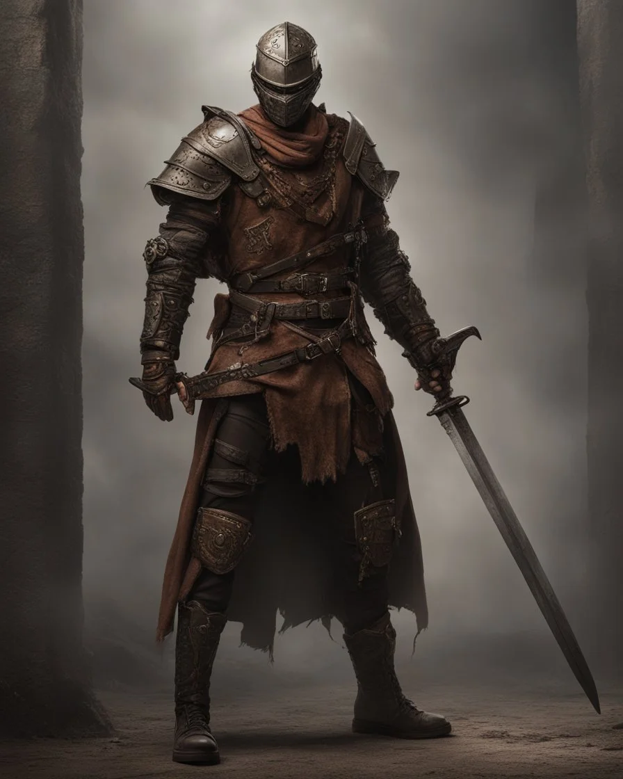 A brave warrior with leather and metal combat clothes