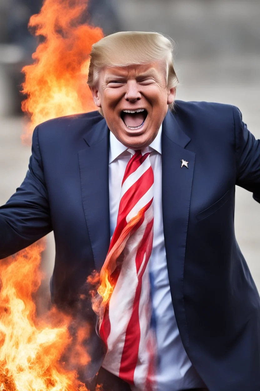 donald trump maniacally laughing, burning the american flag