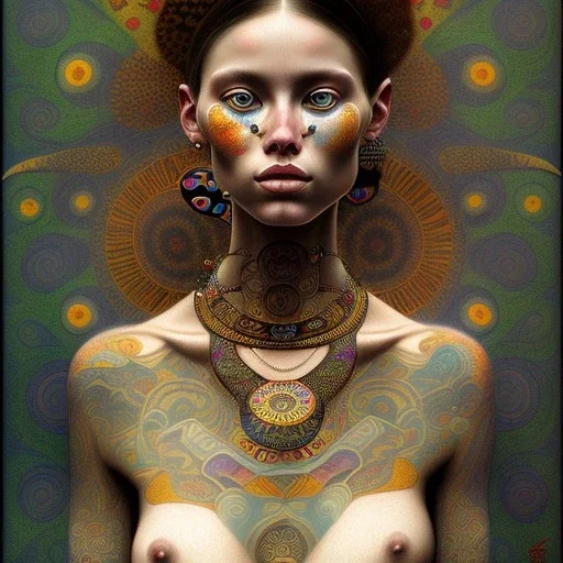 retrato de mujer tribal con tatuajes con estilo de Gustav Klimt