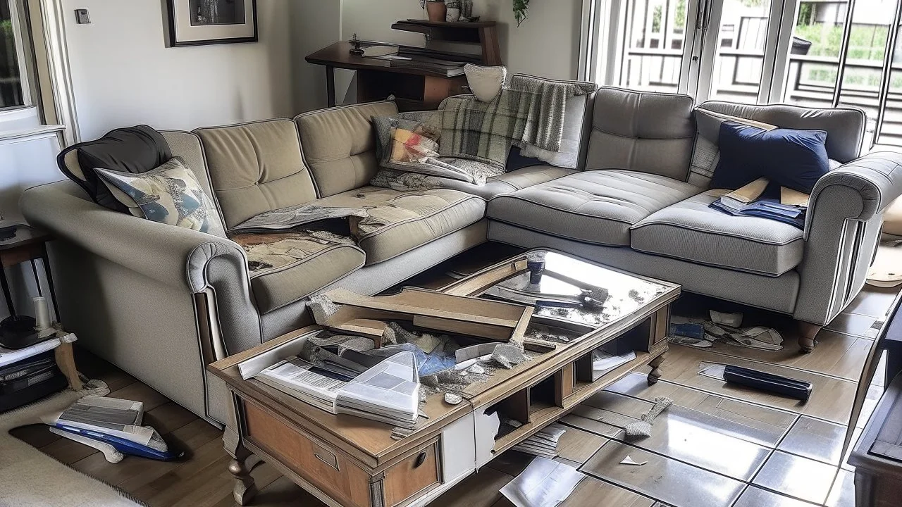 disassembled couch in living room