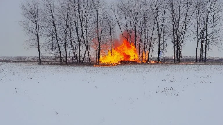 fire in a field of snow