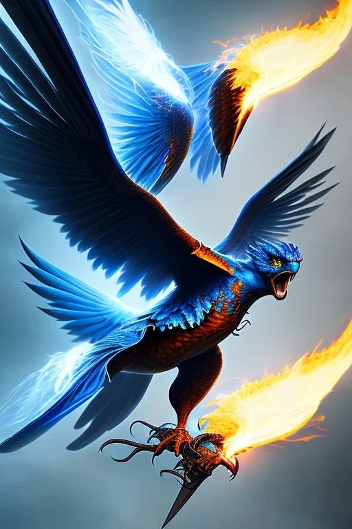 alone, dark, blue phoenix, flaming wings, beautiful, smooth, flying, graceful