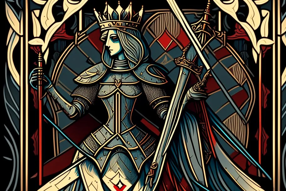 Stylized knight queen, In the style of tarot