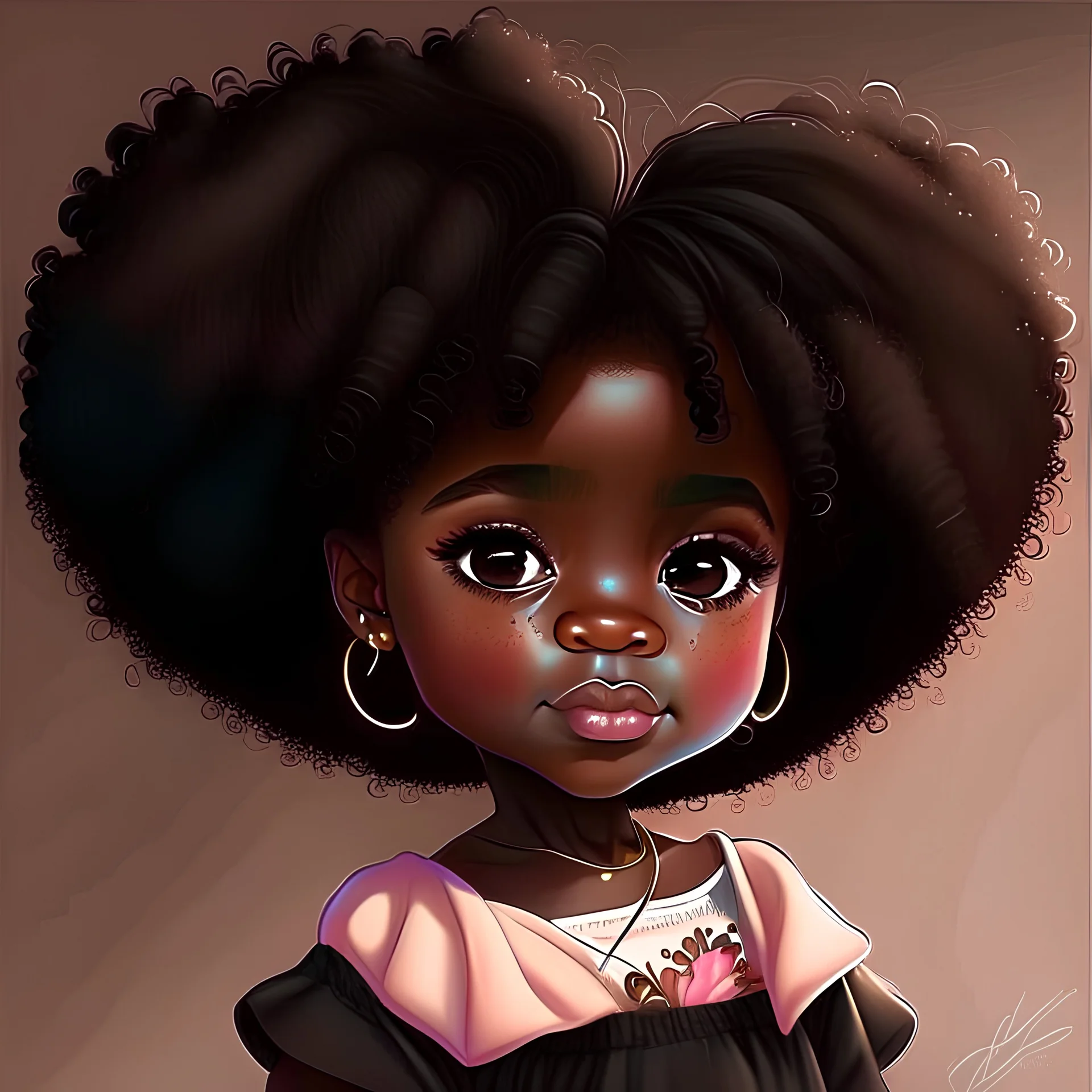 black cute chubby girl art