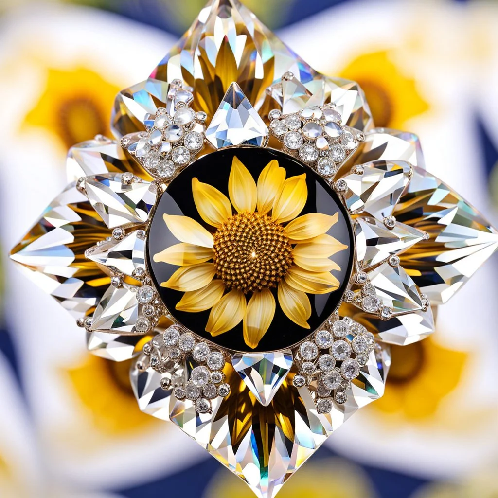 singular delicate transparent glass diamond crystal sunflower