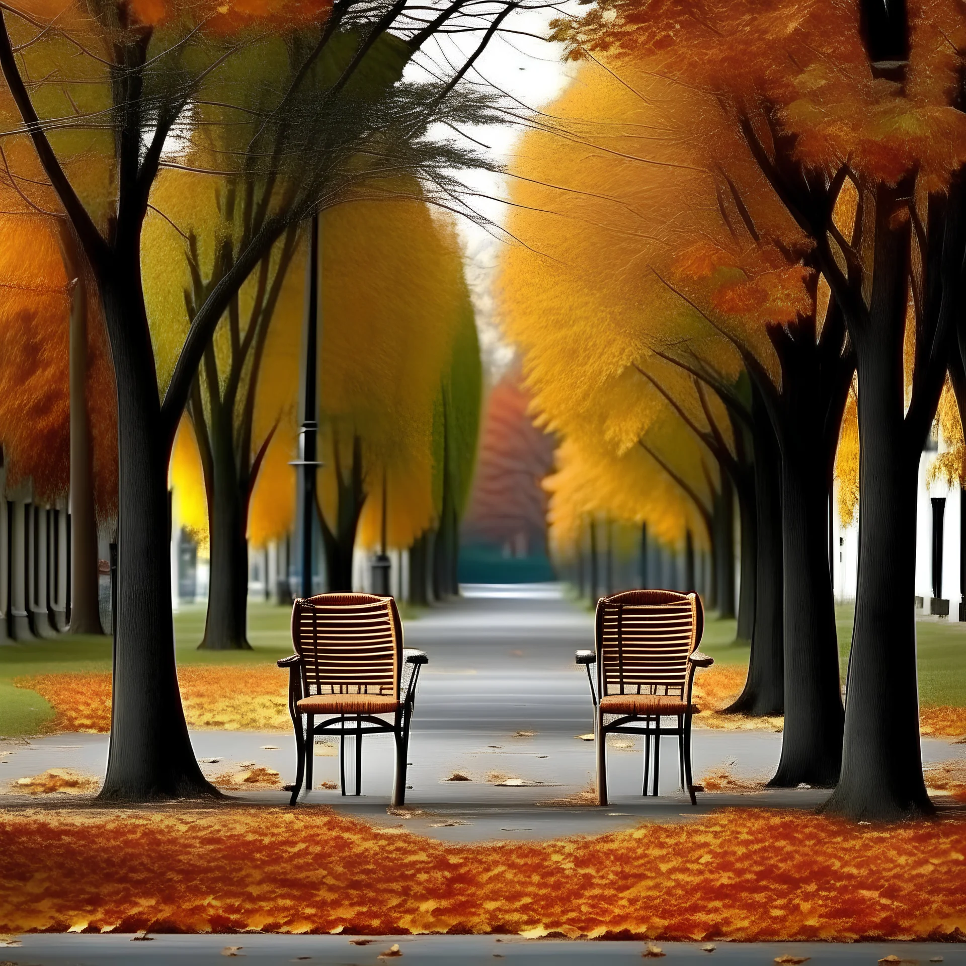 Autumn trees and street chairs